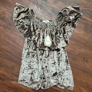 Entro Crushed Velvet Off The Shoulder Top